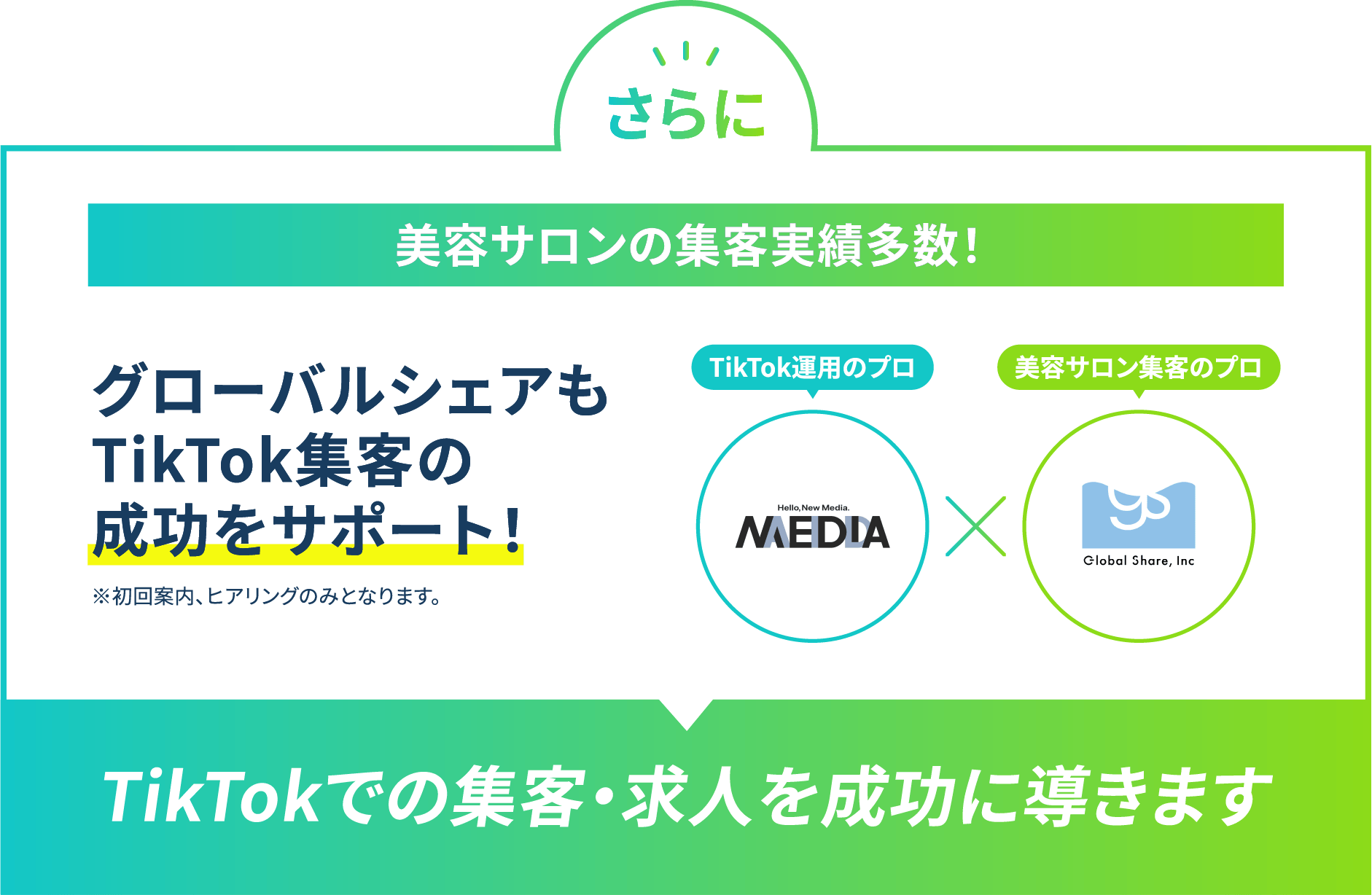 さらに美容サロンの集客実績多数！グローバルシェアもTikTok集客の成功をサポート！